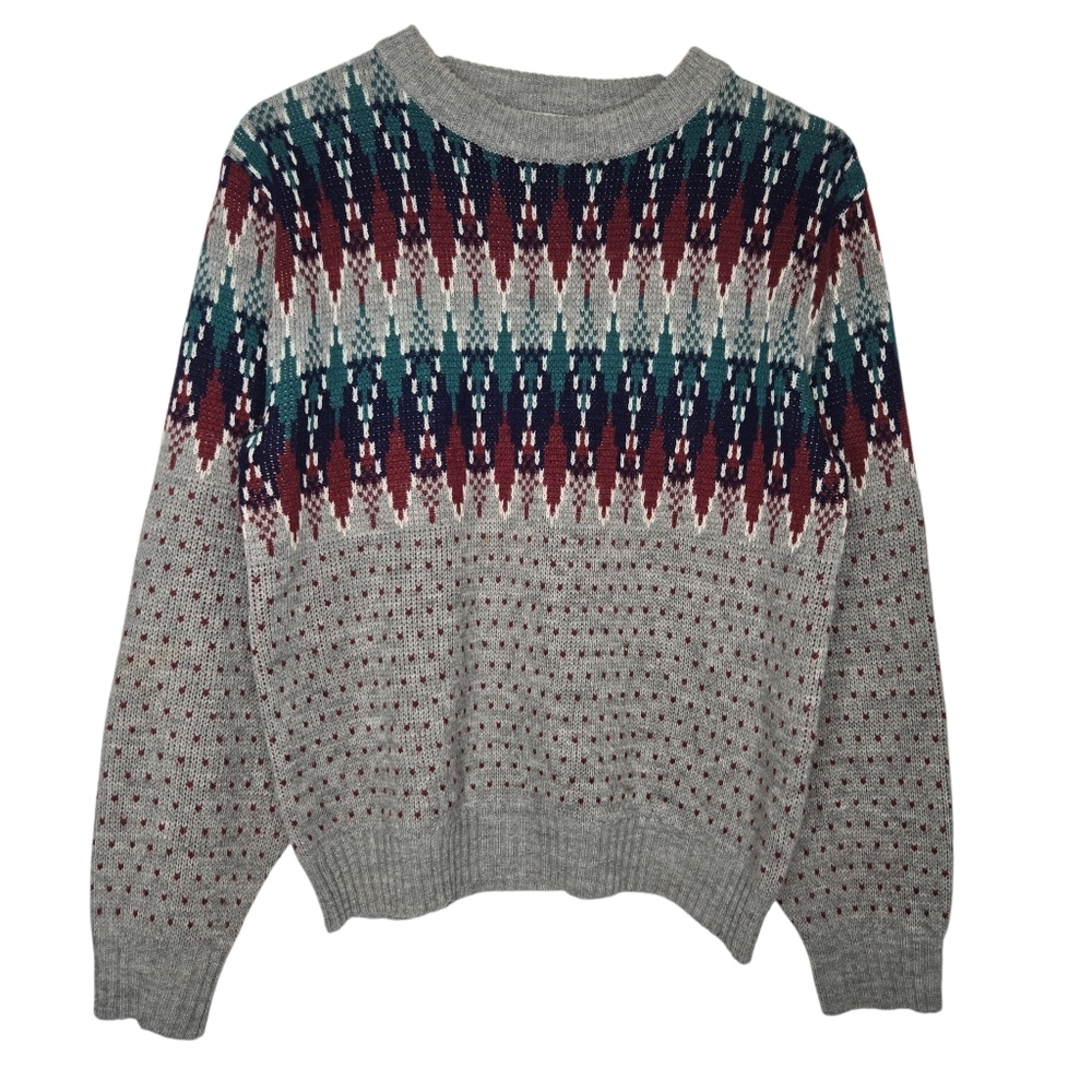 Steep Slopes Womens Vintage Fair Isle Virgin Acrylic Crewneck Ski Sweater Medium